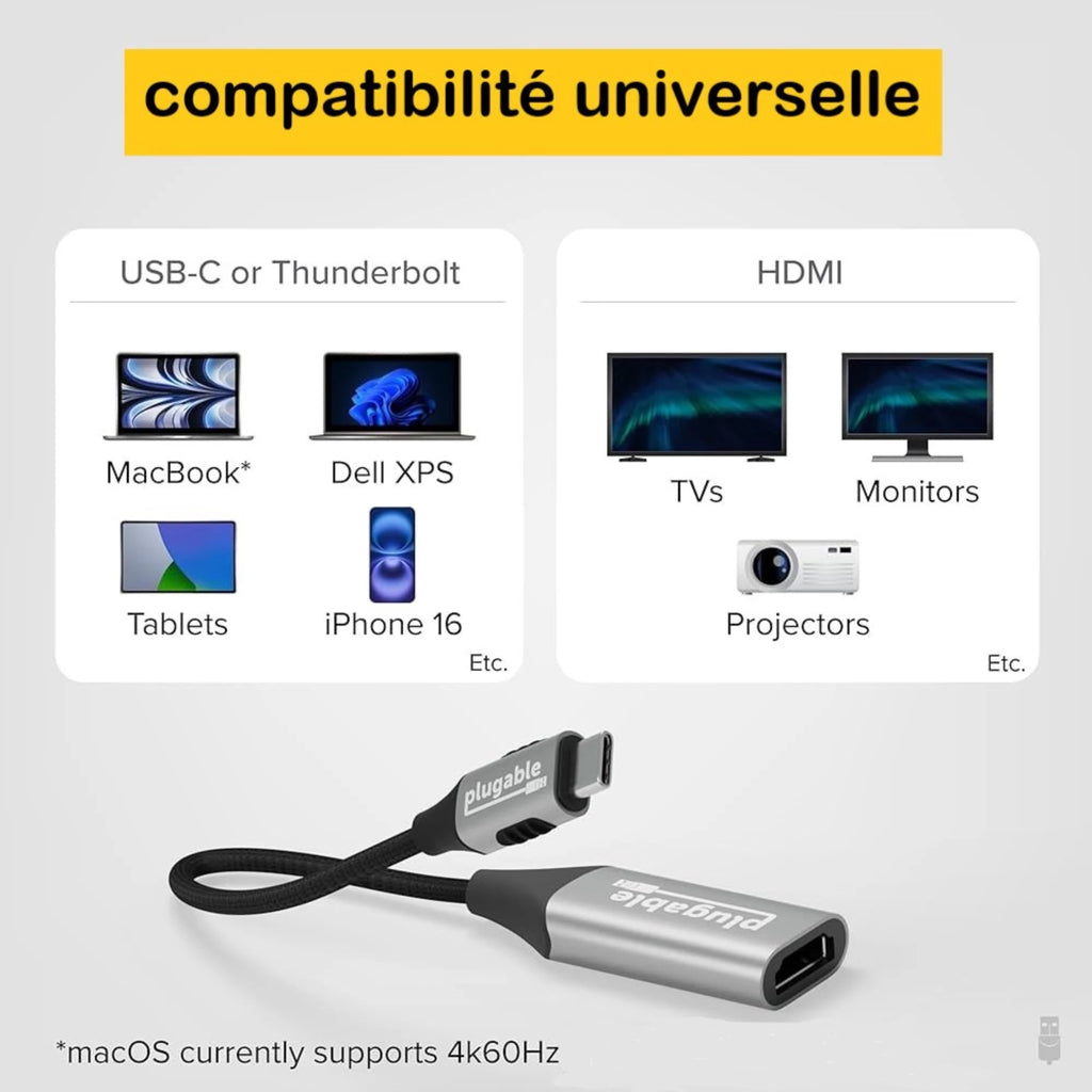 Adaptateur Type-C vers HDMI  AIRSKY 4K 60Hz – Plug and Play, Câble Tressé, Boîtier Métal Bitobi