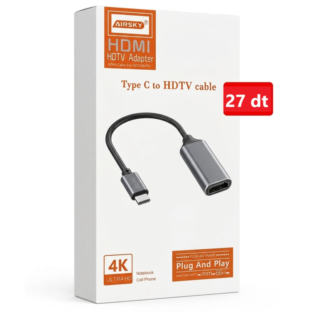 Adaptateur Type-C vers HDMI  AIRSKY 4K 60Hz – Plug and Play, Câble Tressé, Boîtier Métal Bitobi