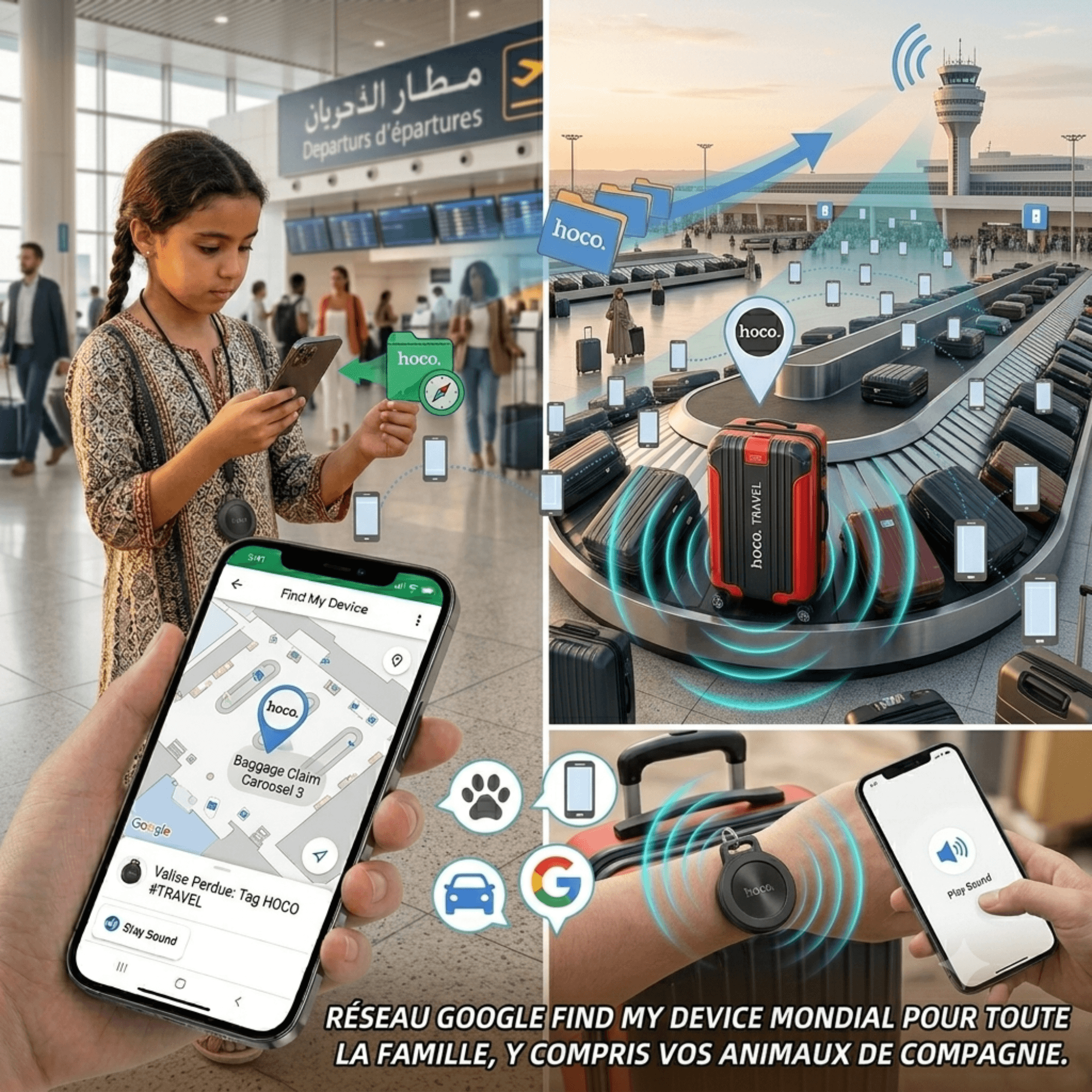 Traceur Intelligent Hoco E96A : Protégez et Localisez Instantanément Tout ce qui Vous est Cher (Enfants, Animaux, Valises) Bitobi