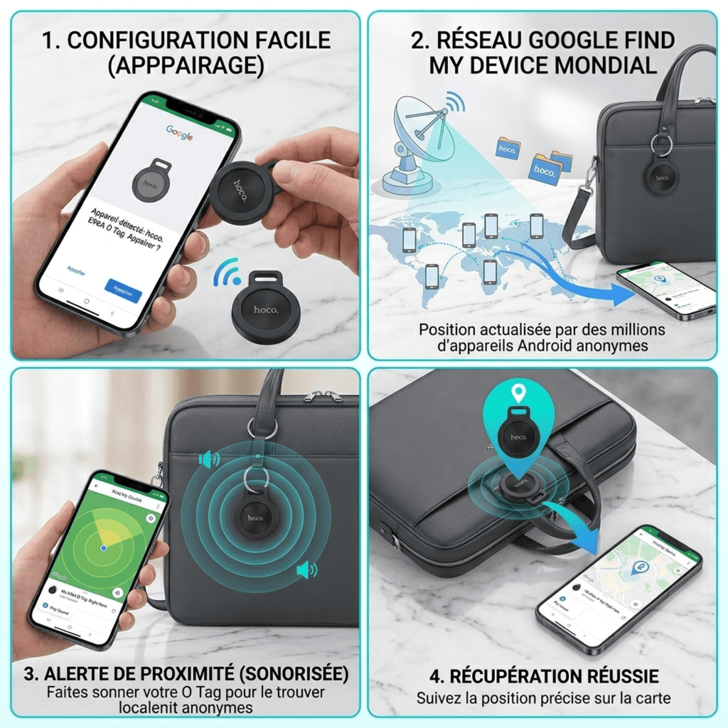 Traceur Intelligent Hoco E96A : Protégez et Localisez Instantanément Tout ce qui Vous est Cher (Enfants, Animaux, Valises) Bitobi