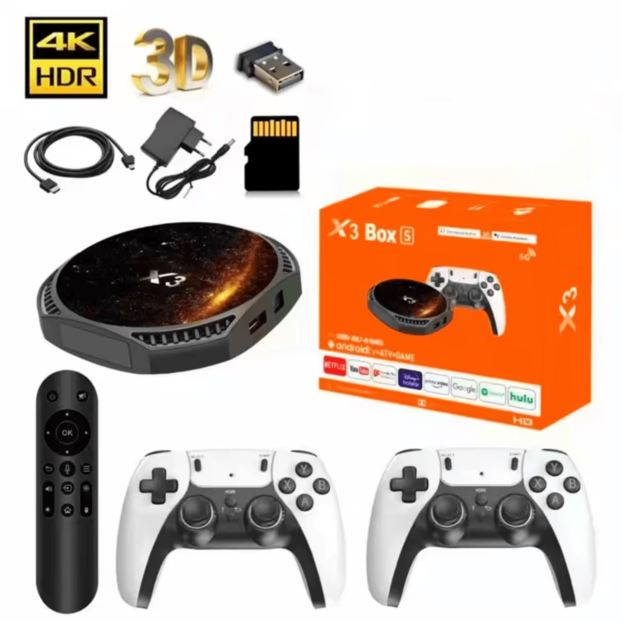 X3 Android TV Box 8K – 30 000 Jeux + 2 Manettes PS5 – PES 2022, GTA, God of War Bitobi