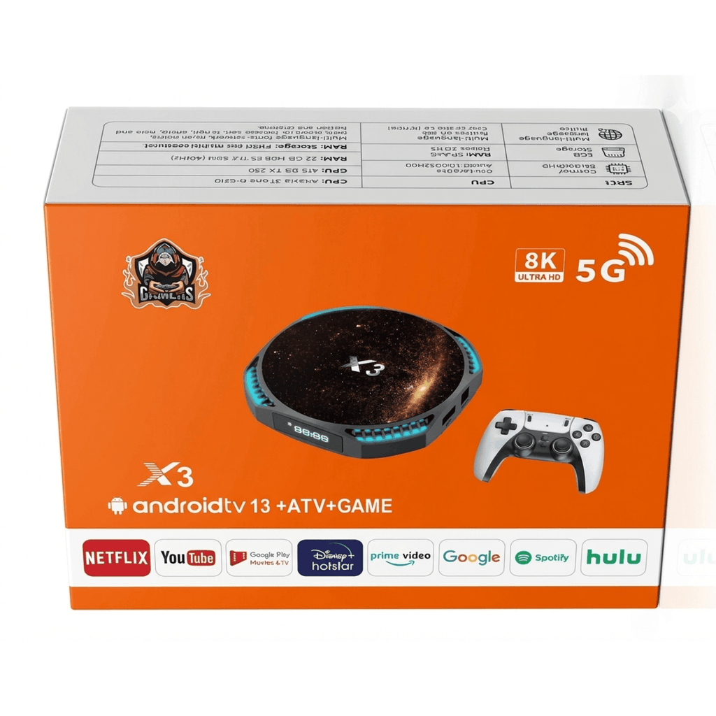 X3 Android TV Box 8K – 30 000 Jeux + 2 Manettes PS5 – PES 2022, GTA, God of War Bitobi