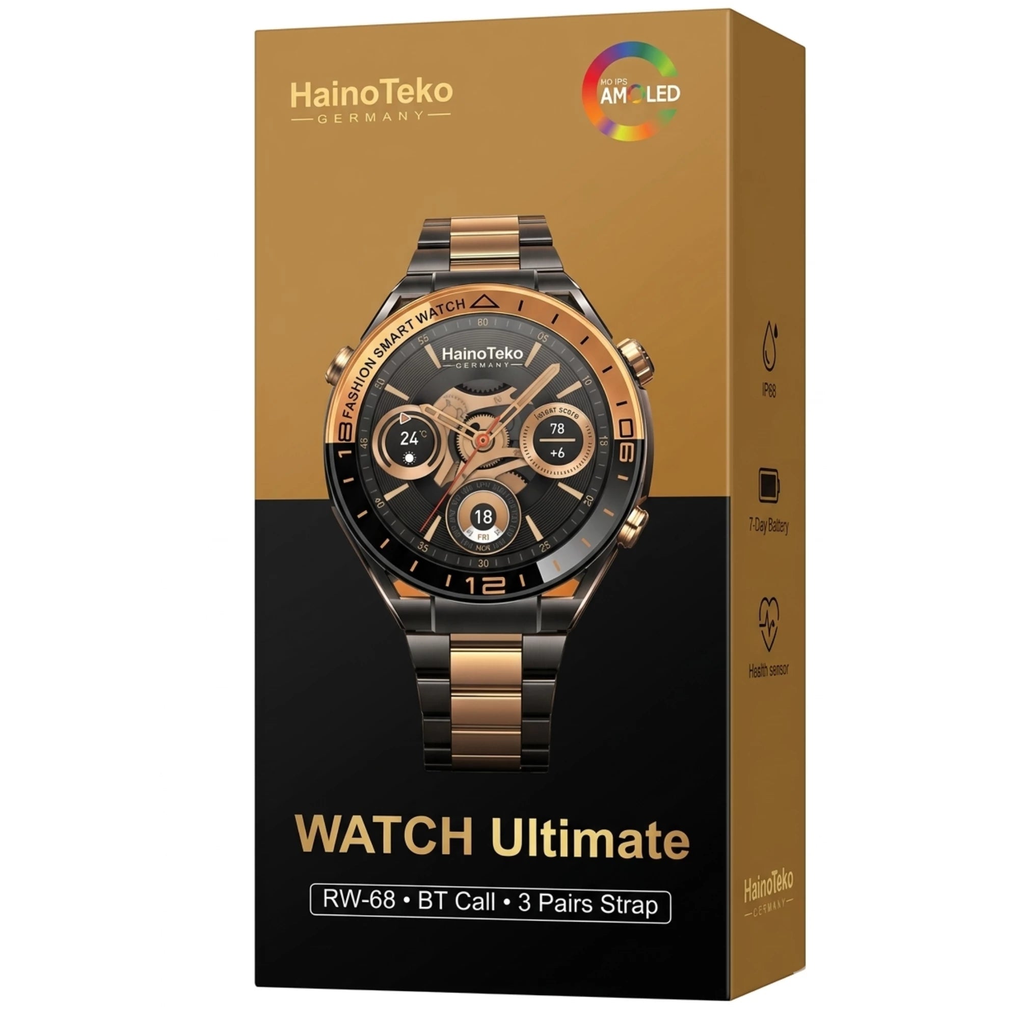 Montre Connectée Haino Teko RW-68 – Écran AMOLED Super Max Size, Appels Bluetooth & 3 Bracelets Inclus Bitobi
