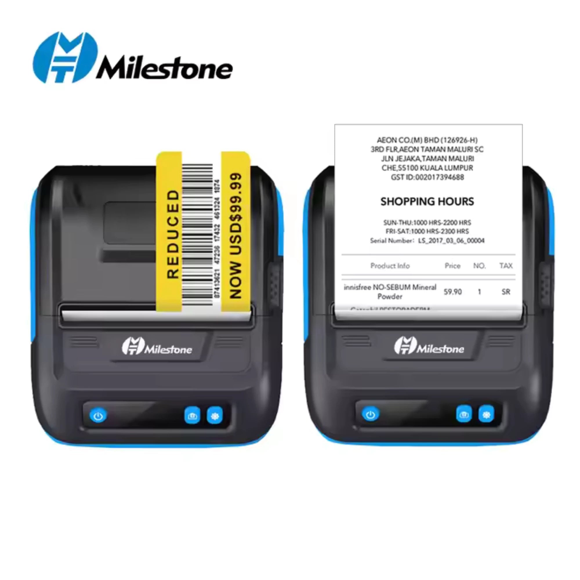 Imprimante Thermique Bluetooth Milestone – Reçus, Factures & Étiquettes Sans Encre Bitobi